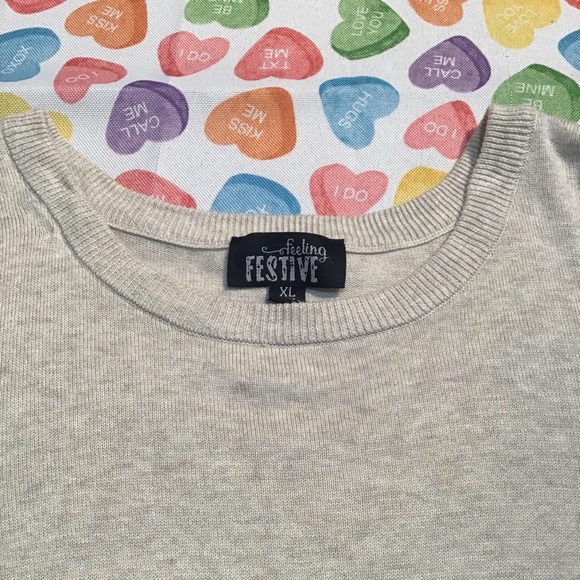 Festive Women’s Cream Round Neck Knit Long Sleeve with LOVE printed in heart - Picture 3 of 4